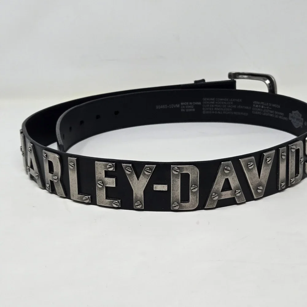 Harley-Davidson Mens Black Leather Studded Metal Logo Belt 99465-10VM Size 40